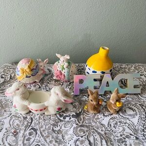Lot of Easter Spring Decor, Pastel Bunnies
